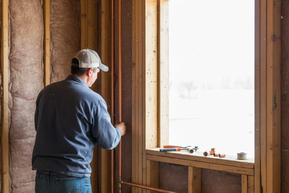 Licensed plumber running new copper supply lines in a Waukesha home