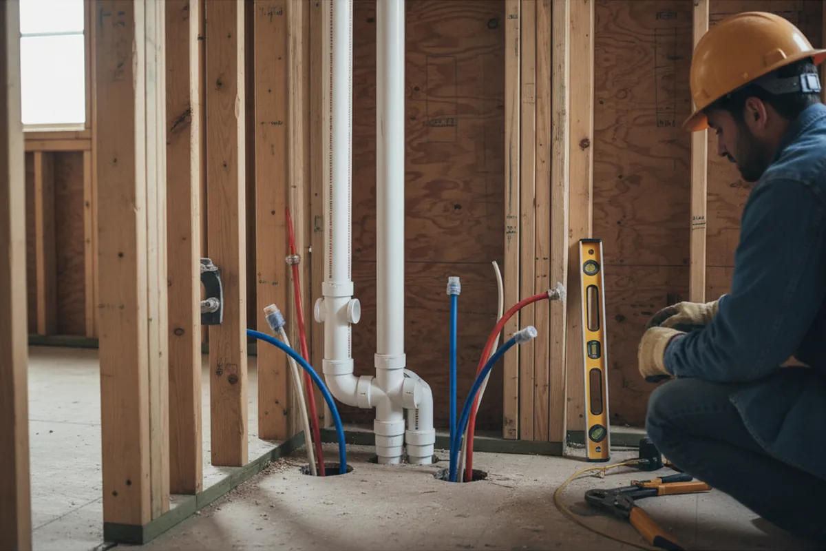 Drain and supply rough-in during Leak Detection in Waukesha